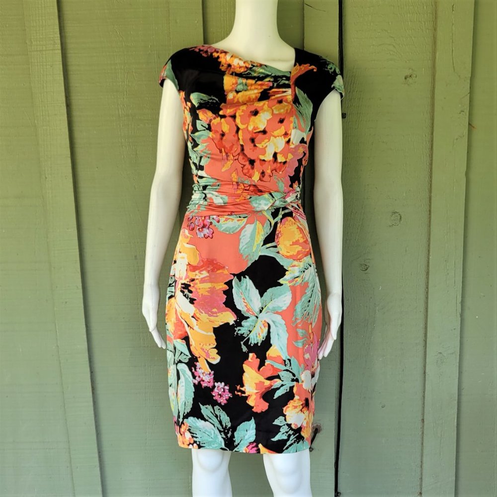 KAY UNGER Silk Charmeuse Floral Dress 8